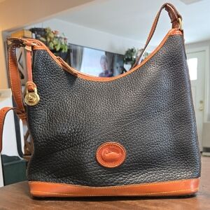 Vintage 80s Dooney And Bourke Hobo Shoulder Bag All Weather Leather Black USA